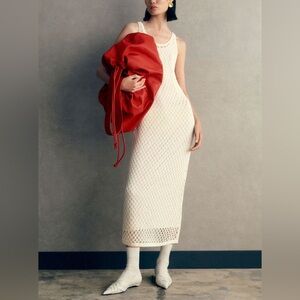 COS Cream Mesh Midi Dress Size L NWT